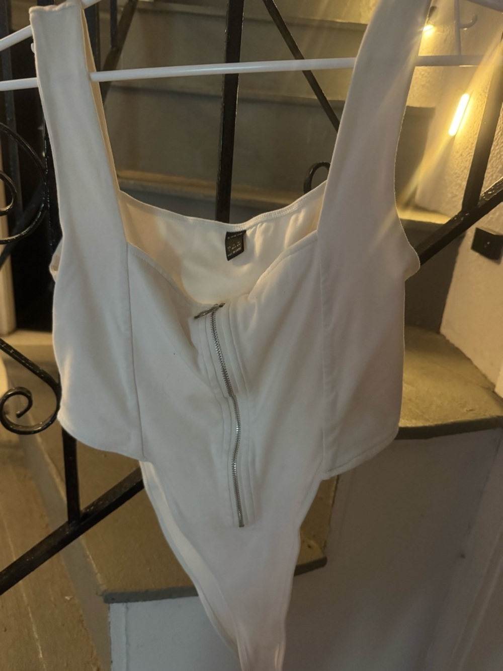 SHEIN White Zip-Front Square Neck Bodysuit